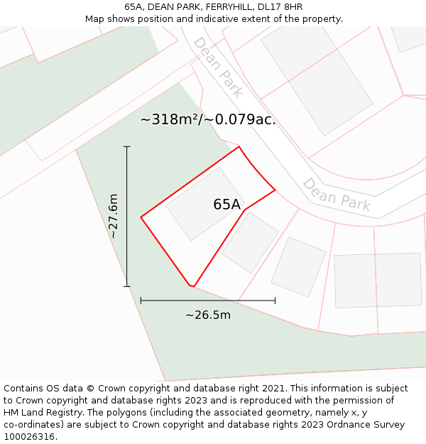 65A, DEAN PARK, FERRYHILL, DL17 8HR: Plot and title map