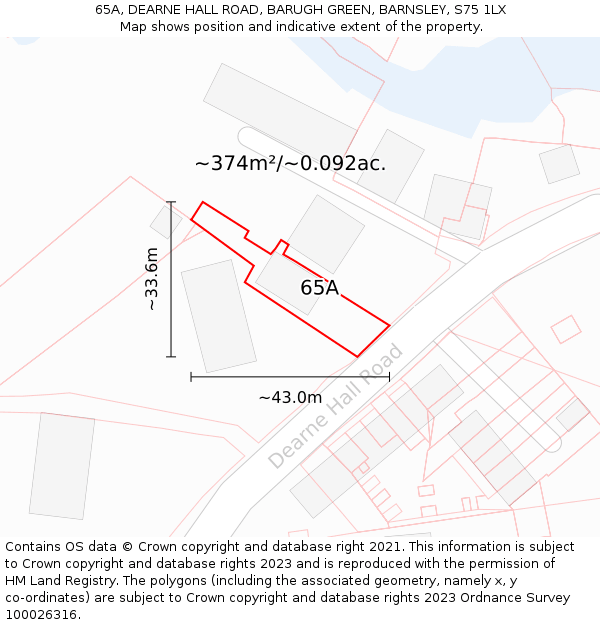 65A, DEARNE HALL ROAD, BARUGH GREEN, BARNSLEY, S75 1LX: Plot and title map