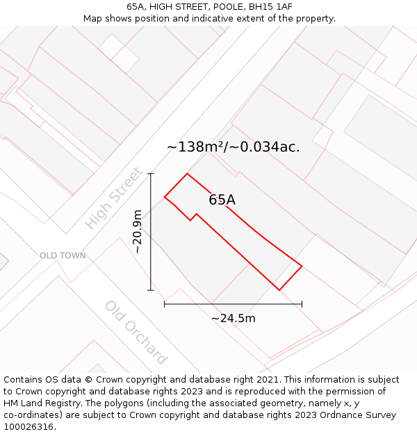 65A, HIGH STREET, POOLE, BH15 1AF: Plot and title map