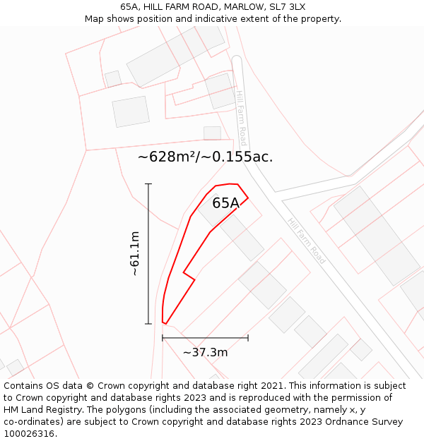 65A, HILL FARM ROAD, MARLOW, SL7 3LX: Plot and title map