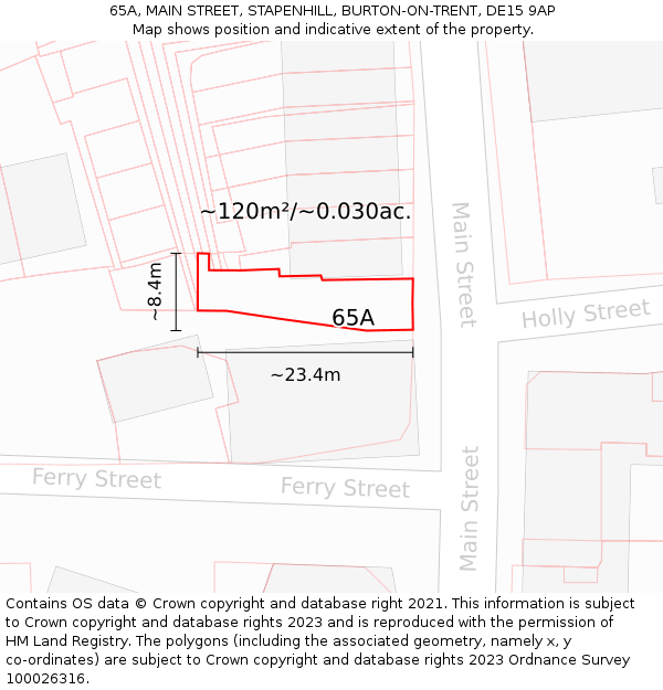 65A, MAIN STREET, STAPENHILL, BURTON-ON-TRENT, DE15 9AP: Plot and title map