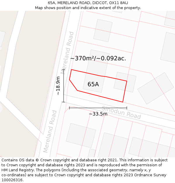 65A, MERELAND ROAD, DIDCOT, OX11 8AU: Plot and title map
