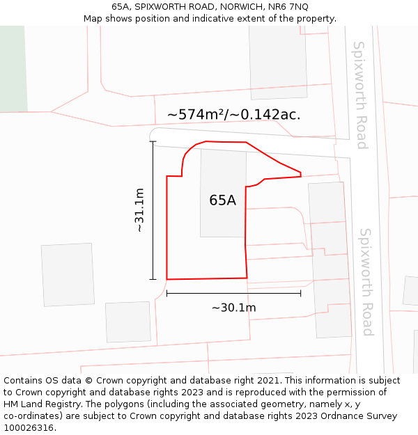65A, SPIXWORTH ROAD, NORWICH, NR6 7NQ: Plot and title map