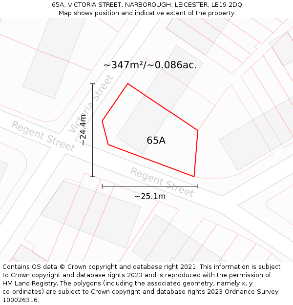 65A, VICTORIA STREET, NARBOROUGH, LEICESTER, LE19 2DQ: Plot and title map
