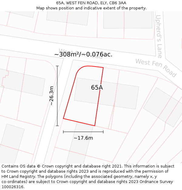 65A, WEST FEN ROAD, ELY, CB6 3AA: Plot and title map