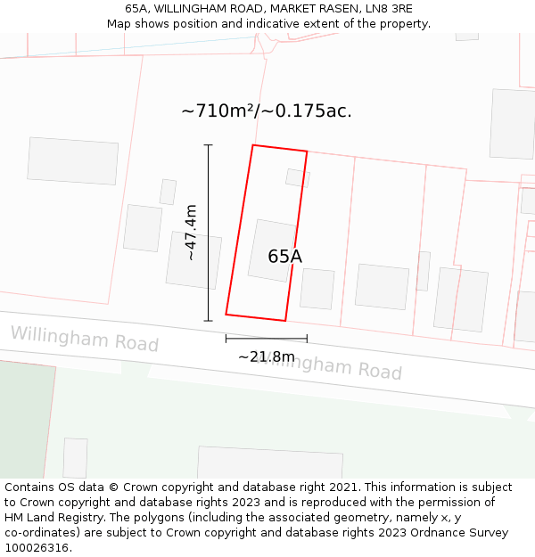 65A, WILLINGHAM ROAD, MARKET RASEN, LN8 3RE: Plot and title map