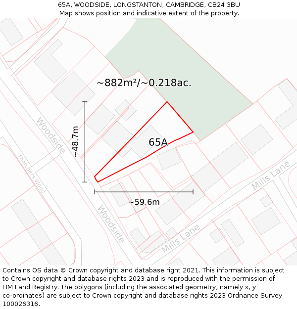 65A, WOODSIDE, LONGSTANTON, CAMBRIDGE, CB24 3BU: Plot and title map