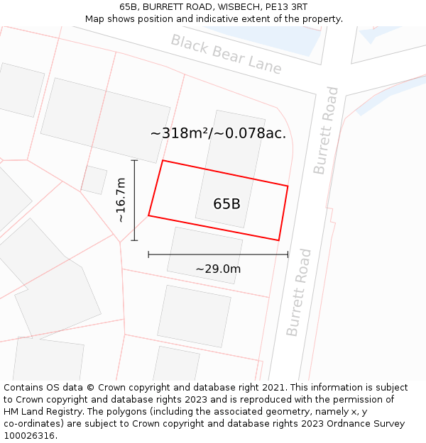 65B, BURRETT ROAD, WISBECH, PE13 3RT: Plot and title map