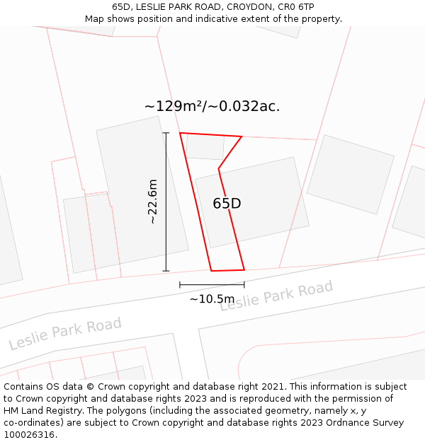 65D, LESLIE PARK ROAD, CROYDON, CR0 6TP: Plot and title map