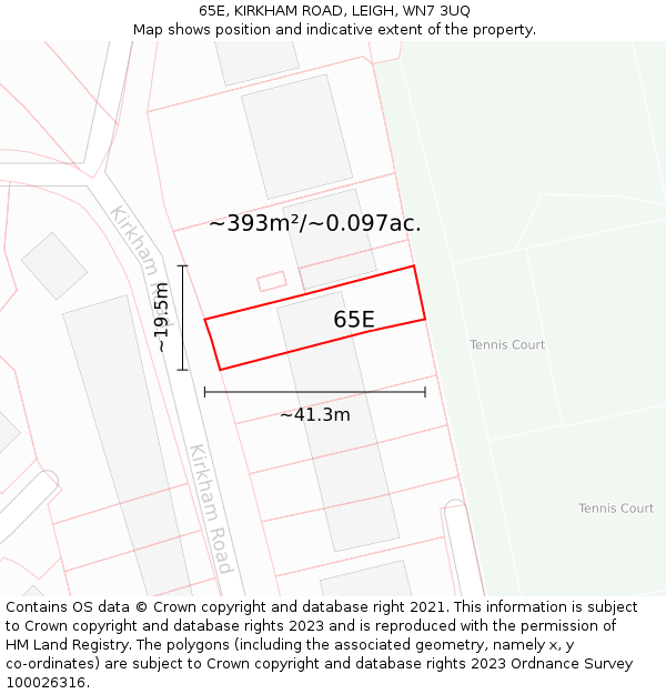 65E, KIRKHAM ROAD, LEIGH, WN7 3UQ: Plot and title map
