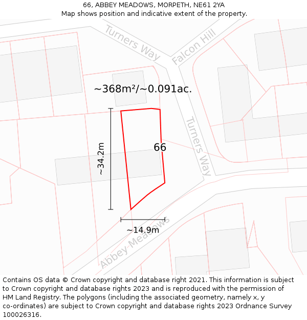 66, ABBEY MEADOWS, MORPETH, NE61 2YA: Plot and title map