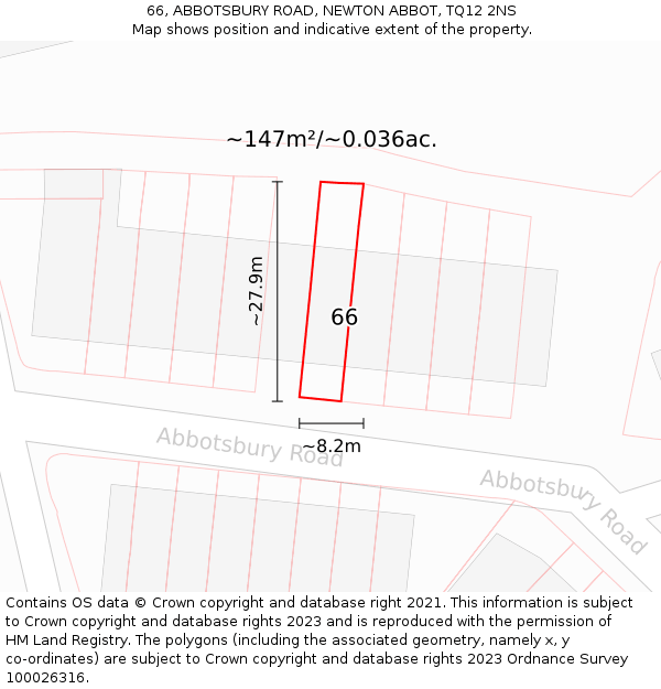 66, ABBOTSBURY ROAD, NEWTON ABBOT, TQ12 2NS: Plot and title map
