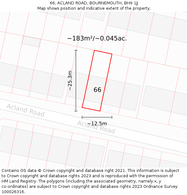 66, ACLAND ROAD, BOURNEMOUTH, BH9 1JJ: Plot and title map