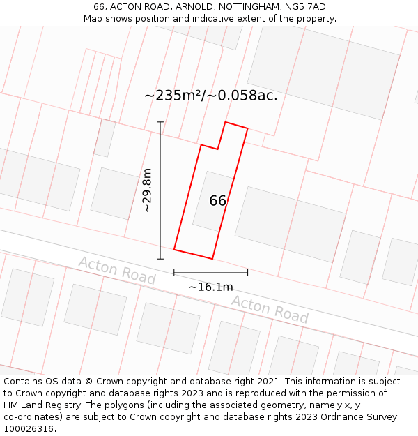 66, ACTON ROAD, ARNOLD, NOTTINGHAM, NG5 7AD: Plot and title map