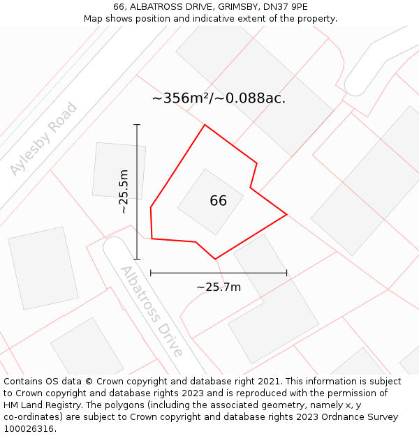 66, ALBATROSS DRIVE, GRIMSBY, DN37 9PE: Plot and title map
