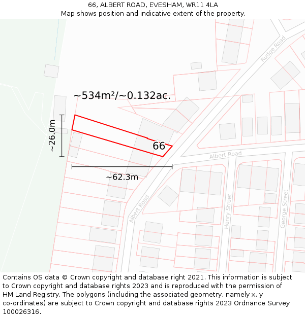 66, ALBERT ROAD, EVESHAM, WR11 4LA: Plot and title map