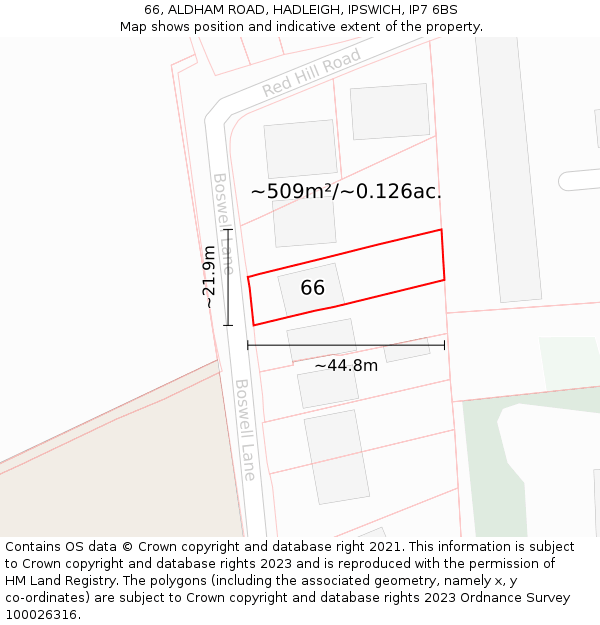 66, ALDHAM ROAD, HADLEIGH, IPSWICH, IP7 6BS: Plot and title map