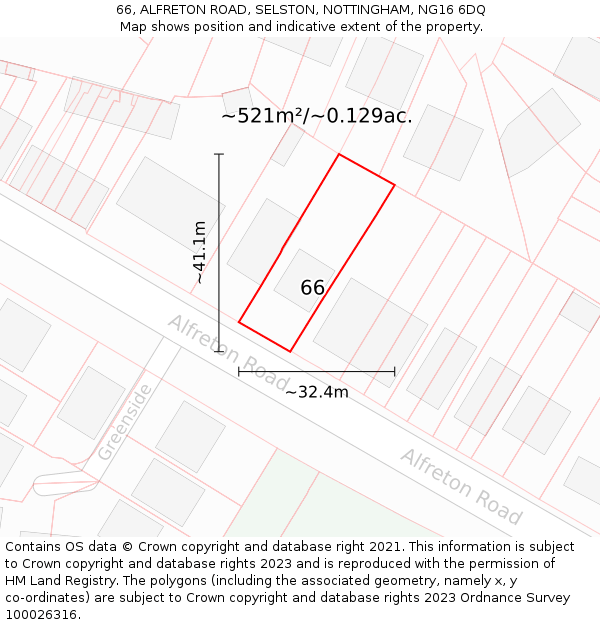 66, ALFRETON ROAD, SELSTON, NOTTINGHAM, NG16 6DQ: Plot and title map