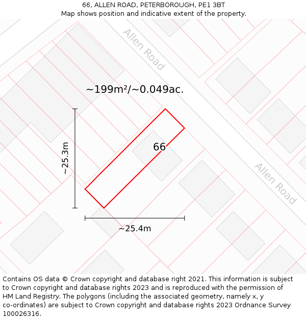 66, ALLEN ROAD, PETERBOROUGH, PE1 3BT: Plot and title map