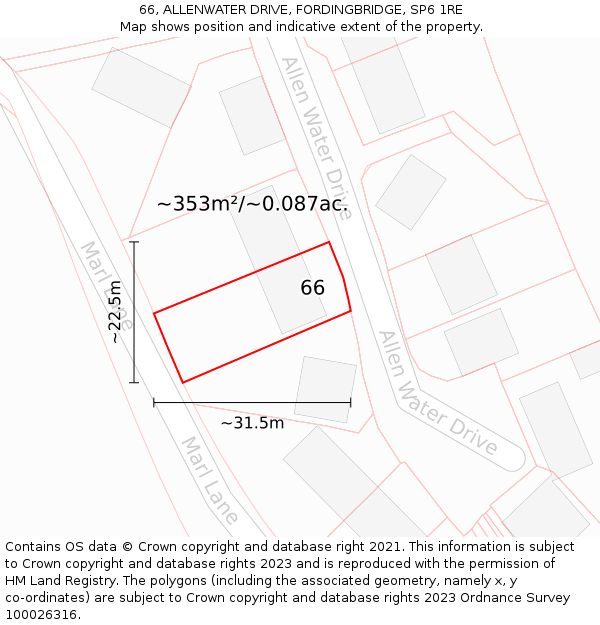 66, ALLENWATER DRIVE, FORDINGBRIDGE, SP6 1RE: Plot and title map