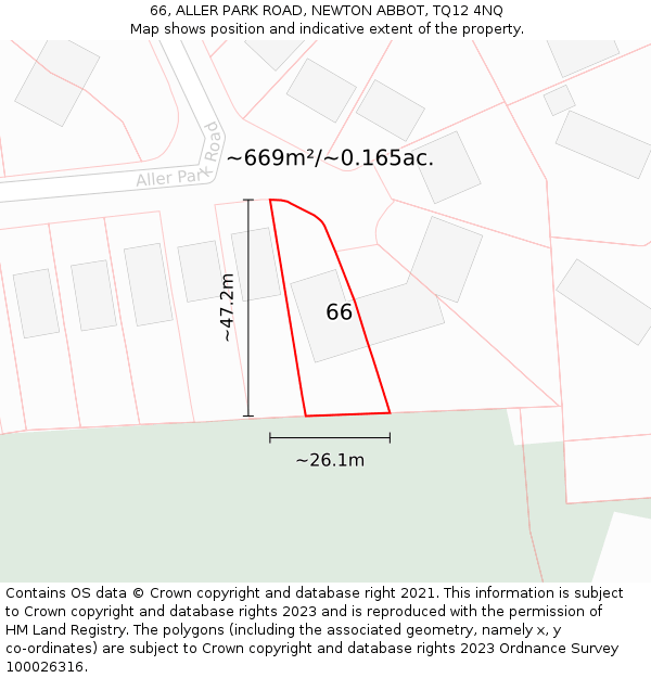 66, ALLER PARK ROAD, NEWTON ABBOT, TQ12 4NQ: Plot and title map