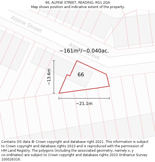 66, ALPINE STREET, READING, RG1 2QA: Plot and title map