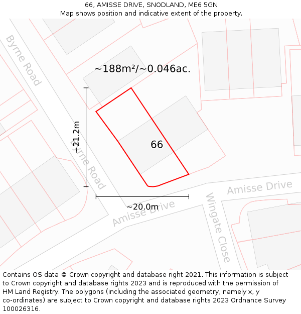 66, AMISSE DRIVE, SNODLAND, ME6 5GN: Plot and title map