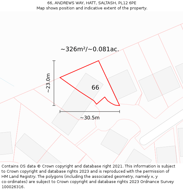 66, ANDREWS WAY, HATT, SALTASH, PL12 6PE: Plot and title map