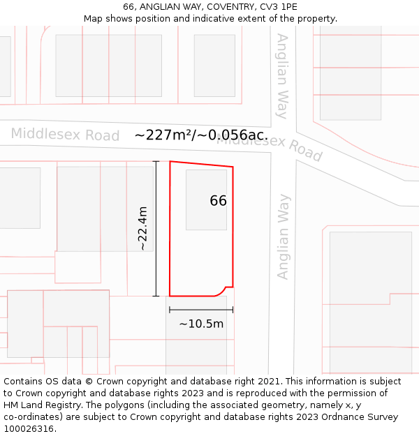 66, ANGLIAN WAY, COVENTRY, CV3 1PE: Plot and title map