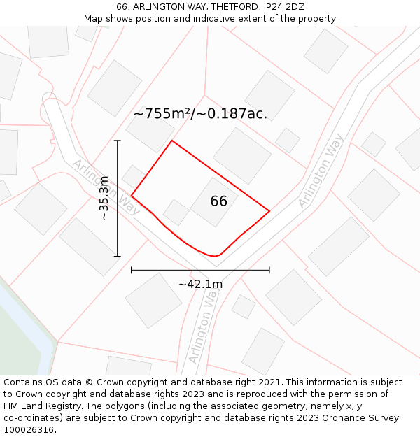 66, ARLINGTON WAY, THETFORD, IP24 2DZ: Plot and title map