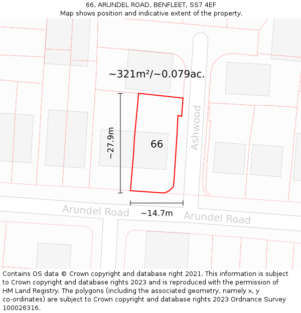66, ARUNDEL ROAD, BENFLEET, SS7 4EF: Plot and title map