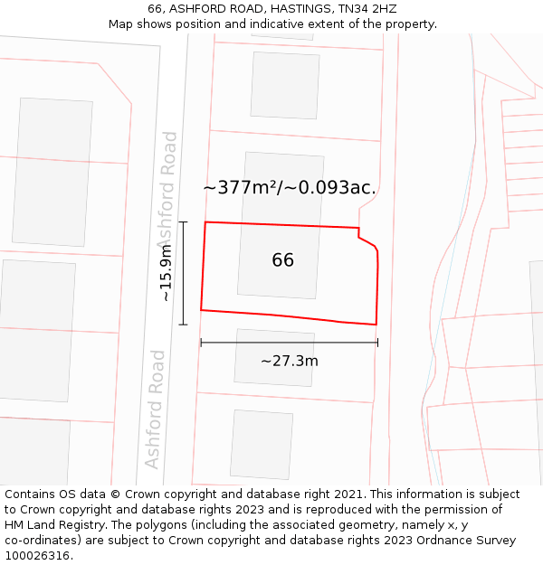 66, ASHFORD ROAD, HASTINGS, TN34 2HZ: Plot and title map