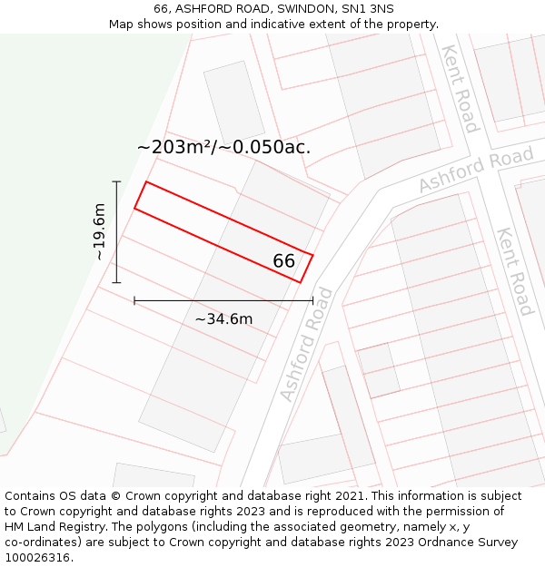 66, ASHFORD ROAD, SWINDON, SN1 3NS: Plot and title map