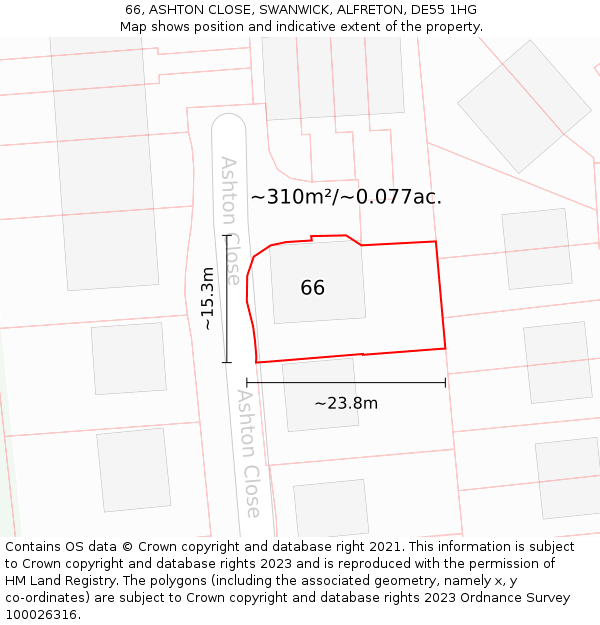 66, ASHTON CLOSE, SWANWICK, ALFRETON, DE55 1HG: Plot and title map