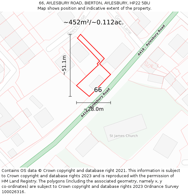 66, AYLESBURY ROAD, BIERTON, AYLESBURY, HP22 5BU: Plot and title map