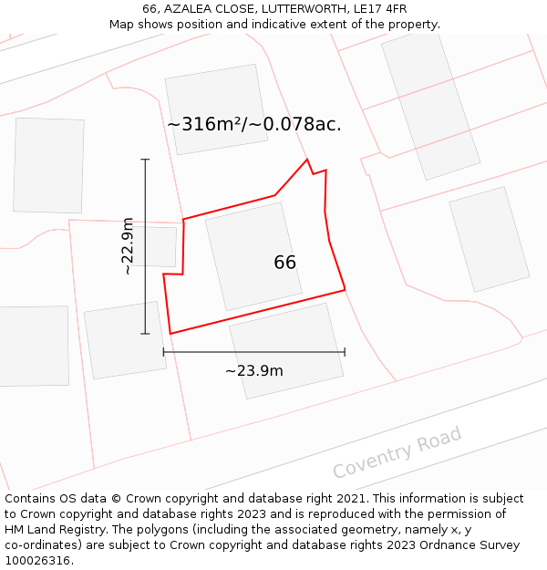 66, AZALEA CLOSE, LUTTERWORTH, LE17 4FR: Plot and title map