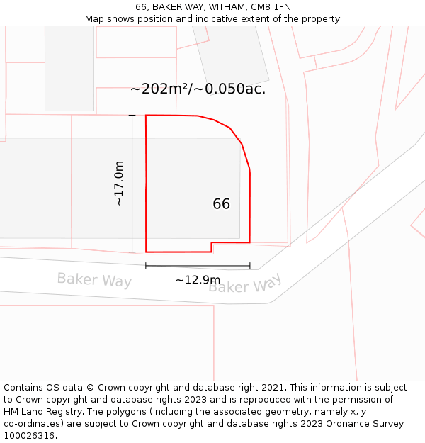 66, BAKER WAY, WITHAM, CM8 1FN: Plot and title map