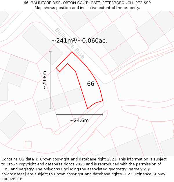 66, BALINTORE RISE, ORTON SOUTHGATE, PETERBOROUGH, PE2 6SP: Plot and title map