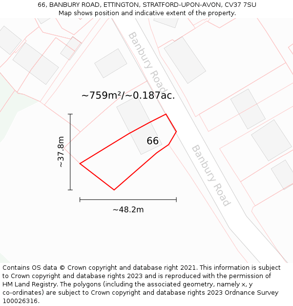 66, BANBURY ROAD, ETTINGTON, STRATFORD-UPON-AVON, CV37 7SU: Plot and title map