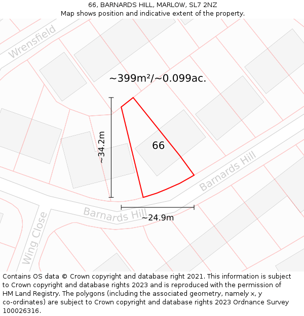 66, BARNARDS HILL, MARLOW, SL7 2NZ: Plot and title map