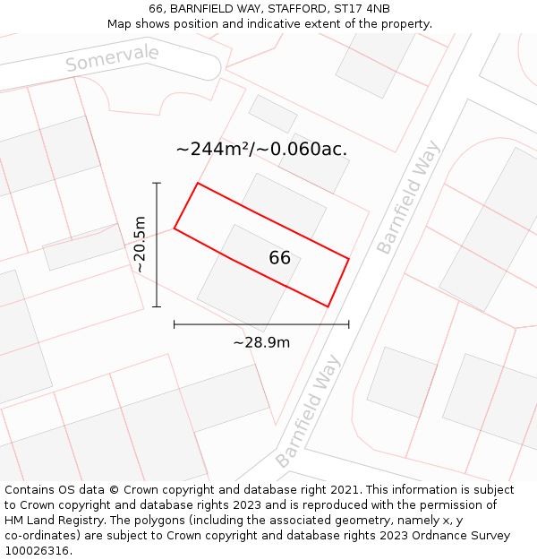 66, BARNFIELD WAY, STAFFORD, ST17 4NB: Plot and title map