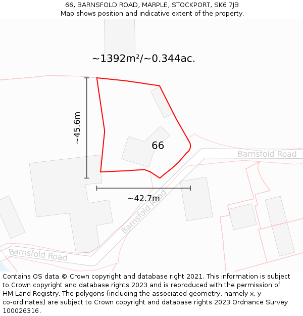 66, BARNSFOLD ROAD, MARPLE, STOCKPORT, SK6 7JB: Plot and title map