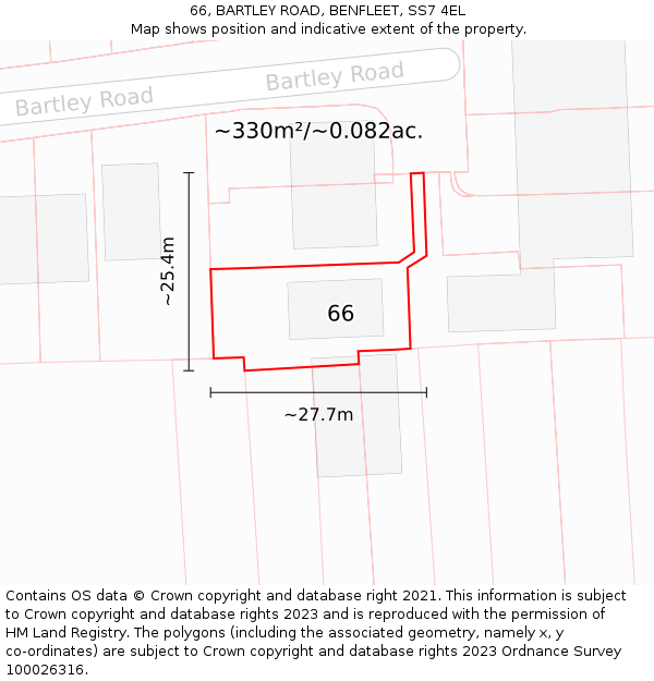 66, BARTLEY ROAD, BENFLEET, SS7 4EL: Plot and title map