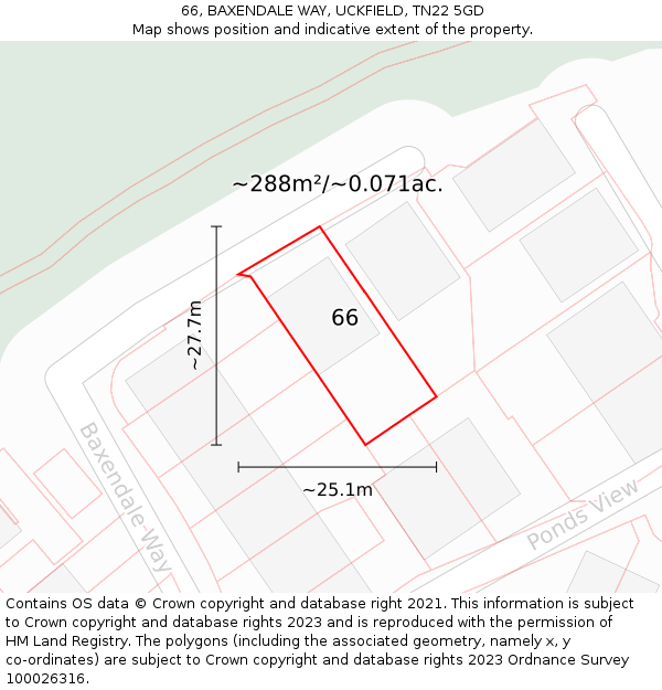 66, BAXENDALE WAY, UCKFIELD, TN22 5GD: Plot and title map