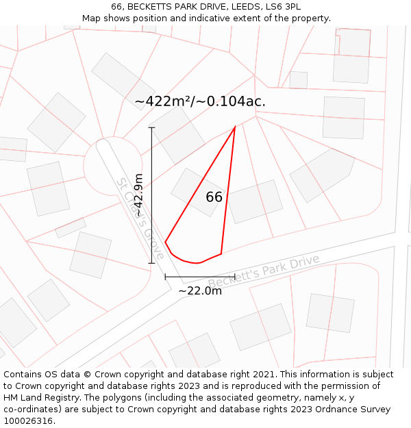 66, BECKETTS PARK DRIVE, LEEDS, LS6 3PL: Plot and title map
