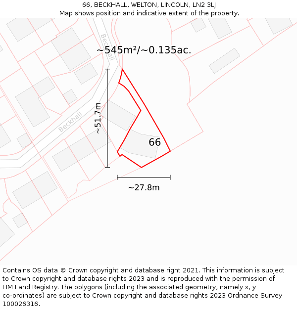 66, BECKHALL, WELTON, LINCOLN, LN2 3LJ: Plot and title map