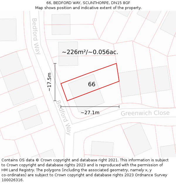 66, BEDFORD WAY, SCUNTHORPE, DN15 8GF: Plot and title map