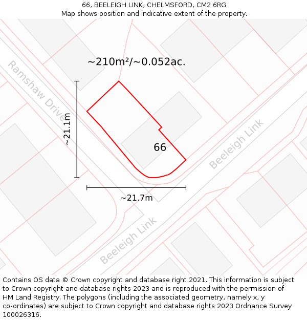 66, BEELEIGH LINK, CHELMSFORD, CM2 6RG: Plot and title map