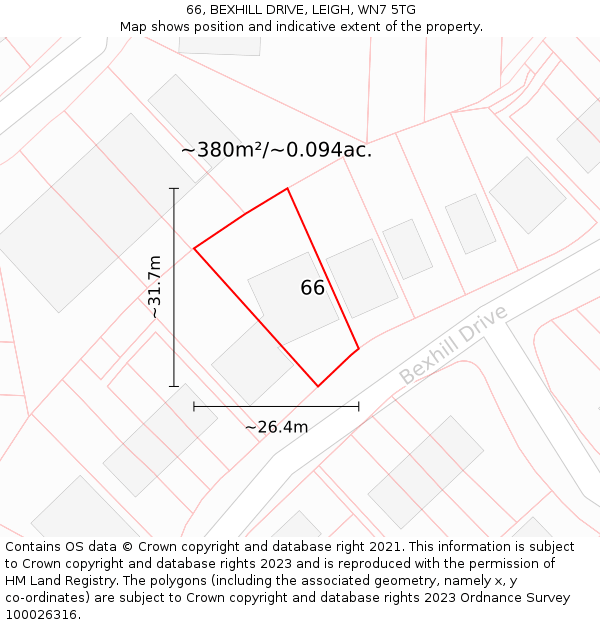 66, BEXHILL DRIVE, LEIGH, WN7 5TG: Plot and title map