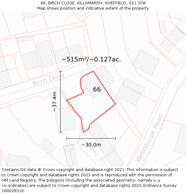66, BIRCH CLOSE, KILLAMARSH, SHEFFIELD, S21 1FW: Plot and title map